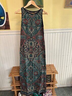 Peruvian Connection Womens Sleeveless Maxi Dress Floral Tapestry Knit Size S